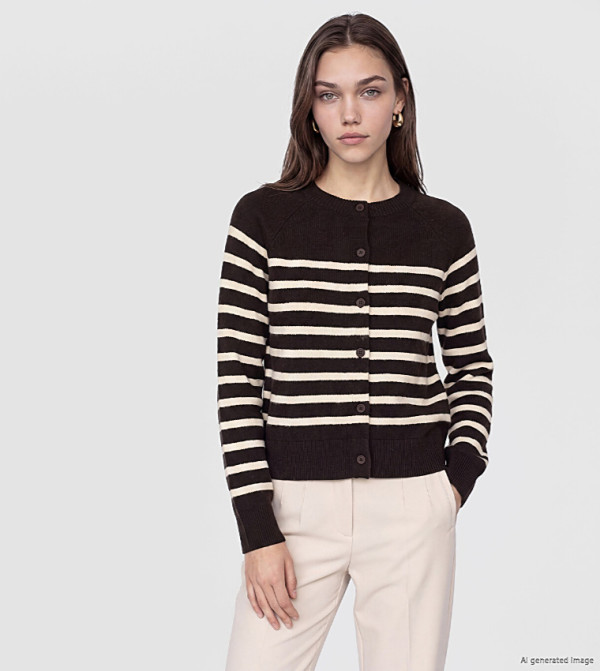 Striped Crew Neck Cardigan