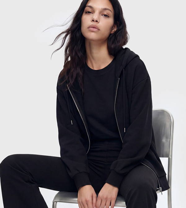 Solid Long Sleeves Oversized Hooded Jacket