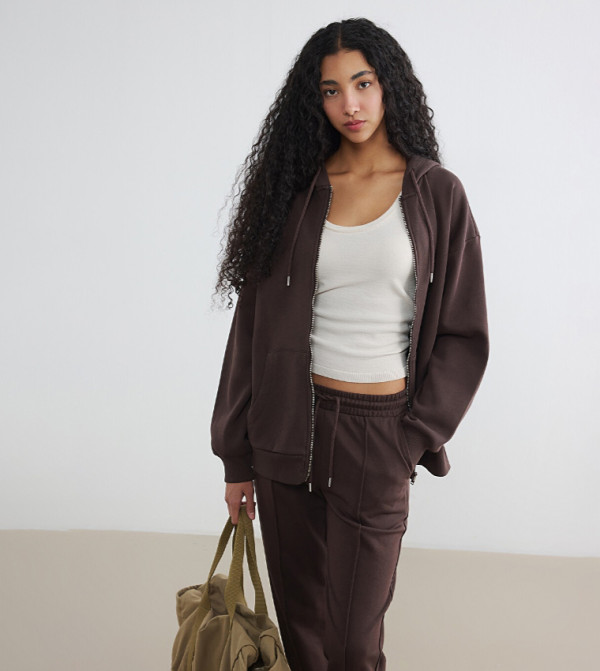 Solid Long Sleeves Oversized Hooded Jacket