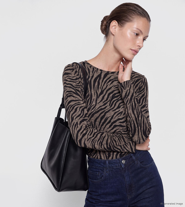 Zebra Patterned Long Sleeves Top