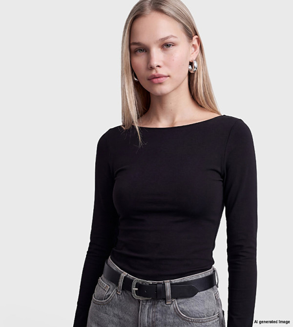 Solid Slash Neck Long Sleeves T-Shirt