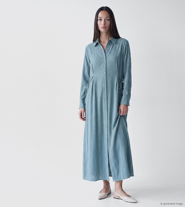 Textured Tie-Up Side Shirt Dress