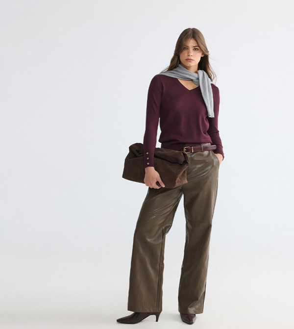 Faux Leather Straight Fit Trousers