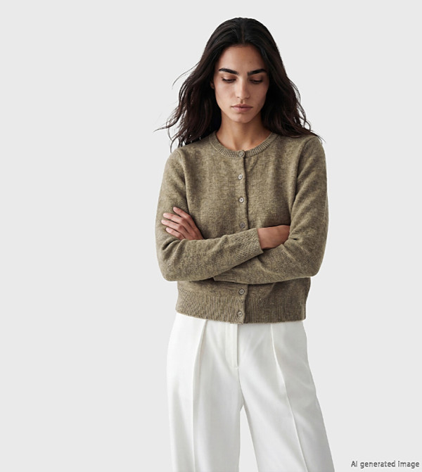 Solid Crew Neck Cardigan