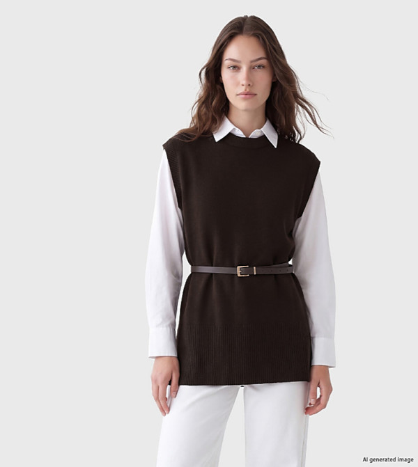 Solid Crew Neck Sleeveless Sweater Vest