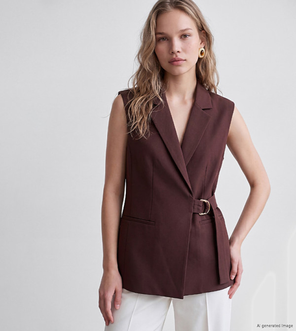 Solid Lapel Collar Sleeveless Waistcoat
