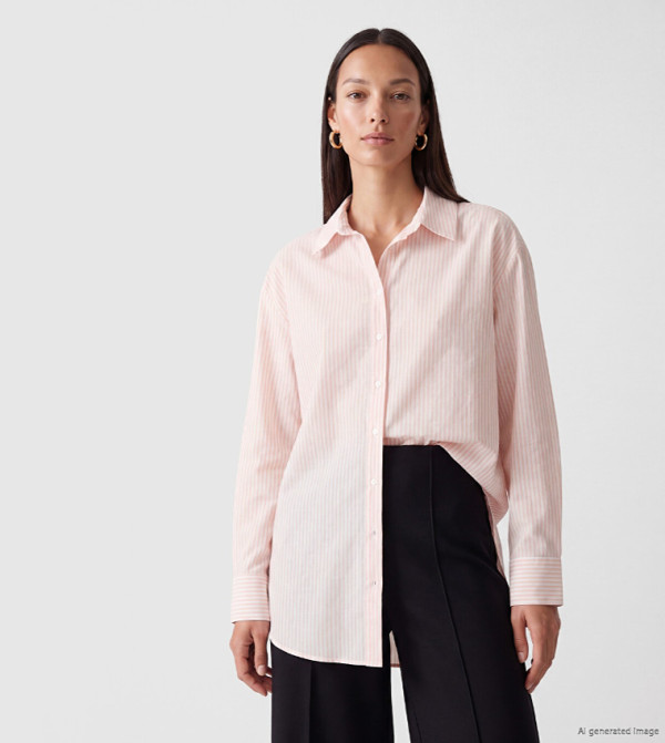 Striped Classic Collar Long Sleeves Oversized Shirt