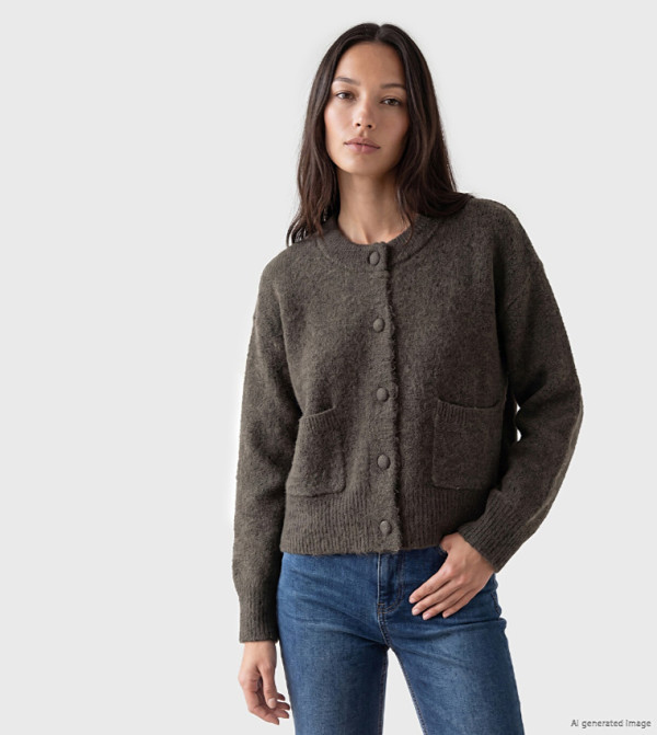Textured Crew Neck Cardigan