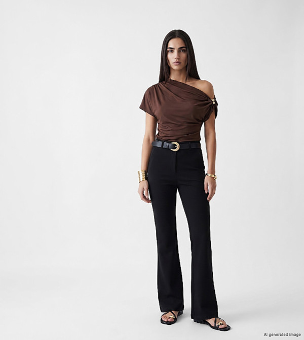 Solid High Waist Flared Trousers