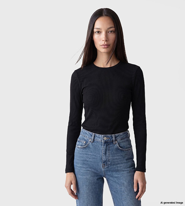 Ribbed Crew Neck Long Sleeves T-Shirt