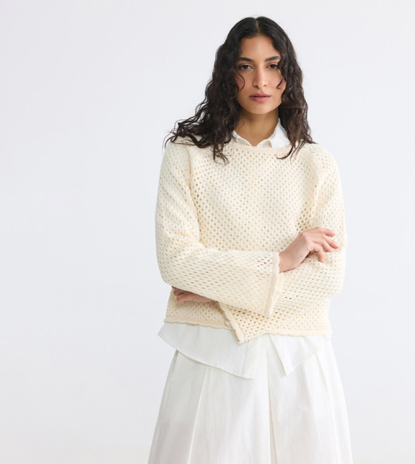 Openwork Crew Neck Sweater