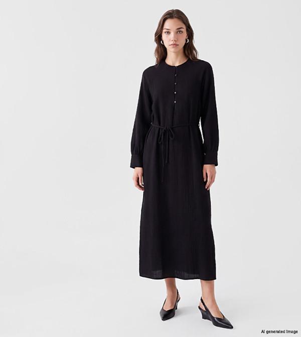 Textured Button Detail Maxi Dress