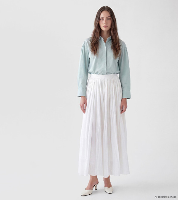 Solid Pleated Maxi Skirt