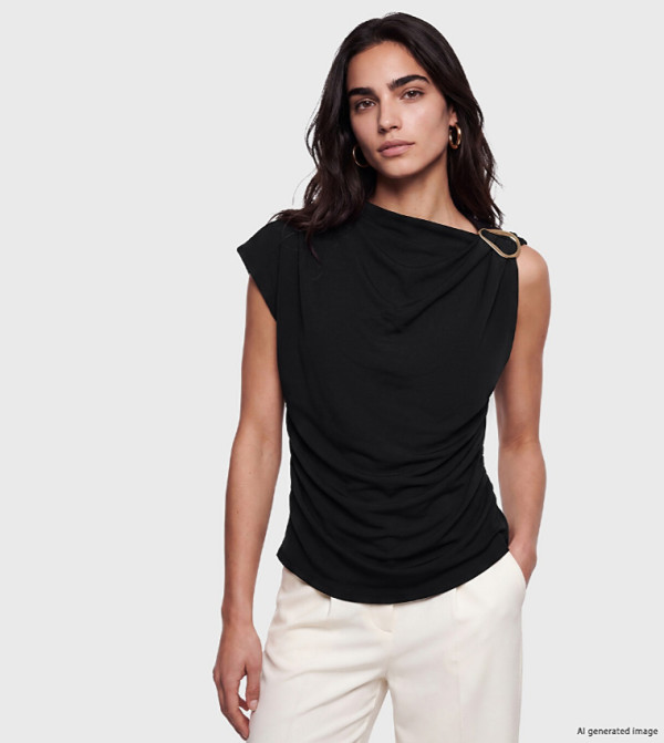 Solid Mock Neck Ruched Top