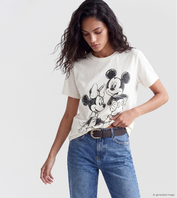 XSIDE Mickey & Minnie Print Crew Neck T-Shirt