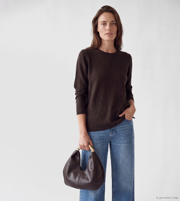 Embroidered Crew Neck Sweater