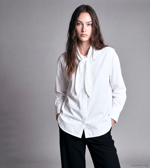 Solid Tie-Up Neck Long Sleeves Oversized Shirt