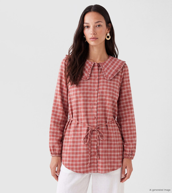 Check Peter Pan Collar Long Sleeves Shirt