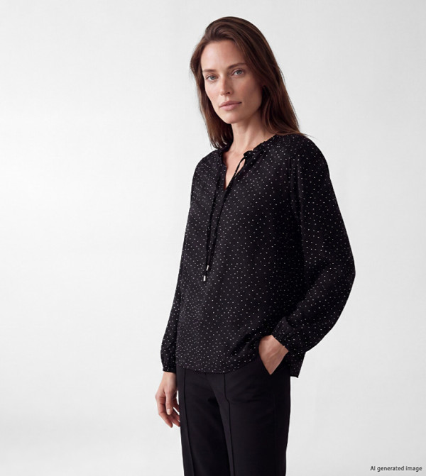 Polka Dots Tie-Up Neck Top