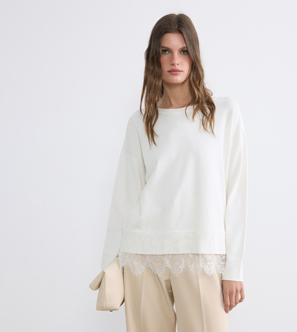Lace Trim Crew Neck Sweater