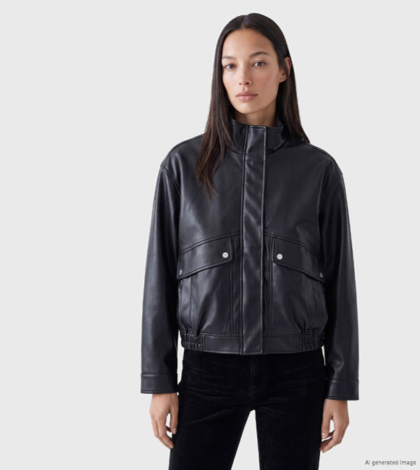 Solid Zipper Mock Neck Casual Jacket