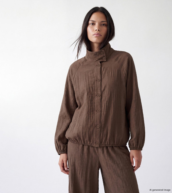 Textured Stand Collar Button Casual Jacket