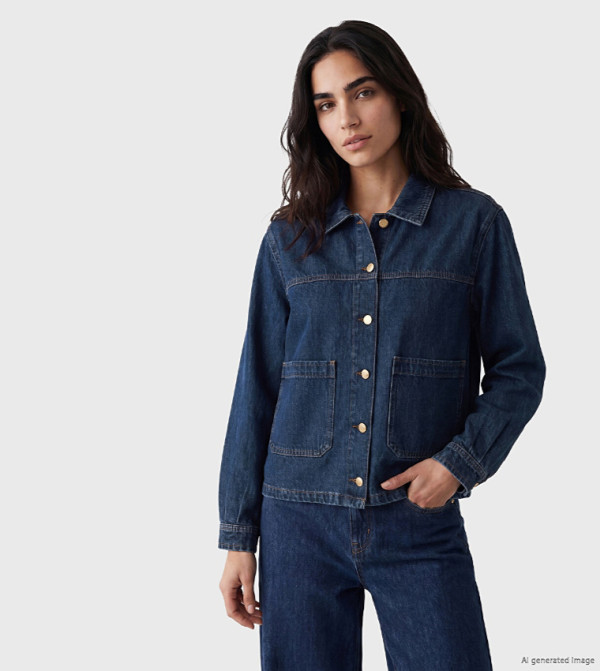 Washed Button Closure Denim Jacket