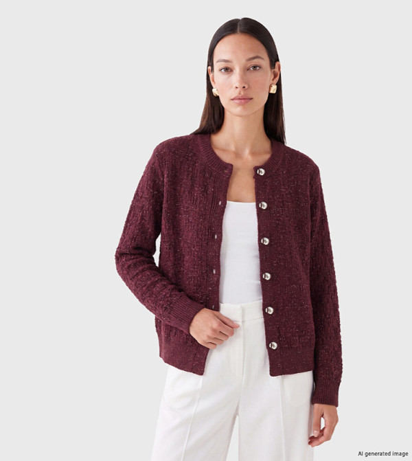 Textured Crew Neck Cardigan