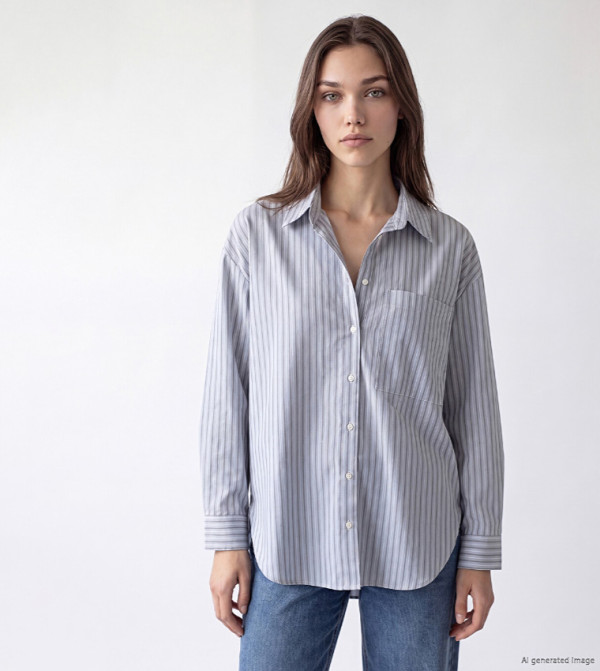 Striped Classic Collar Long Sleeves Oversized Shirt