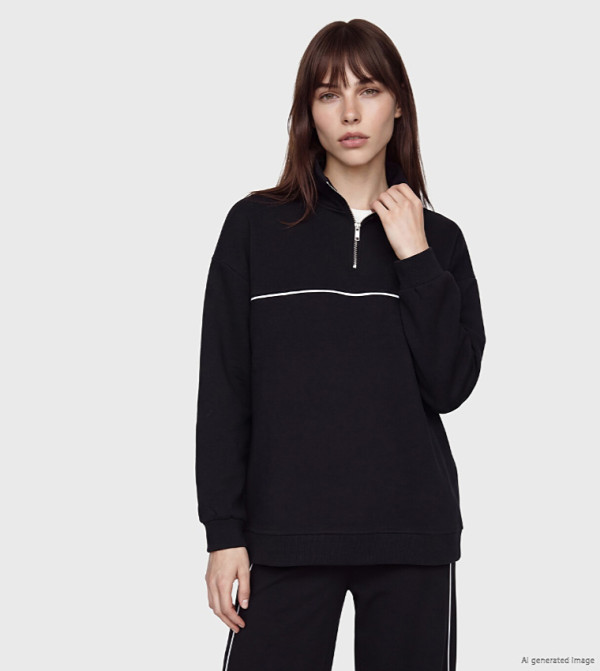 Solid High Neck Oversized Sweatshirt