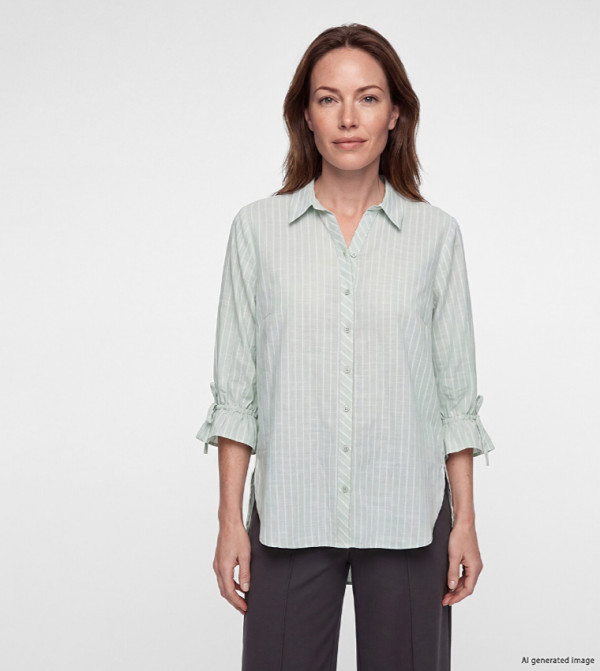 Striped Classic Collar 3/4 Sleeves Shirt