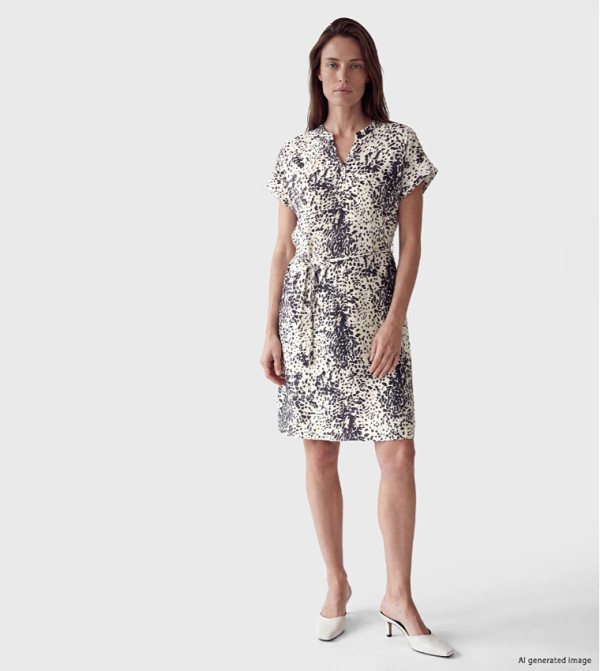 Patterned Split Neck Midi Dress