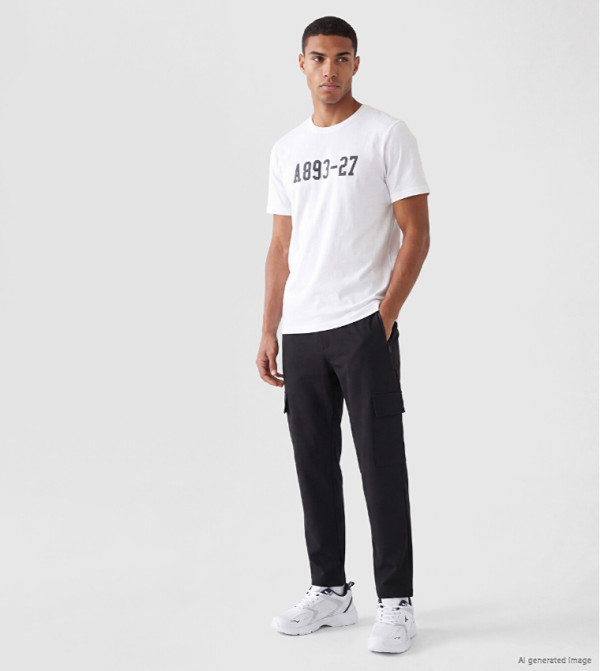 Solid Regular Fit Cargos with Elastic Waist
