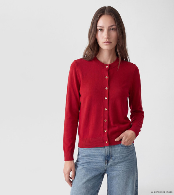 Solid Crew Neck Cardigan