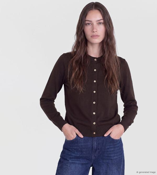 Solid Crew Neck Cardigan