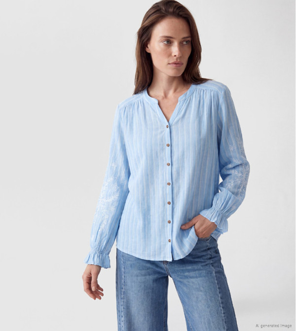 Embroidered Striped Long Sleeves Top