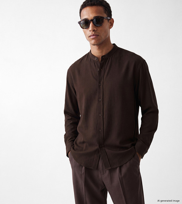 Solid Mandarin Collar Long Sleeves Shirt