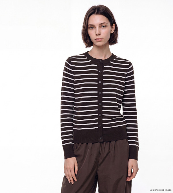 Striped Crew Neck Cardigan
