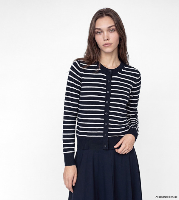Striped Crew Neck Cardigan
