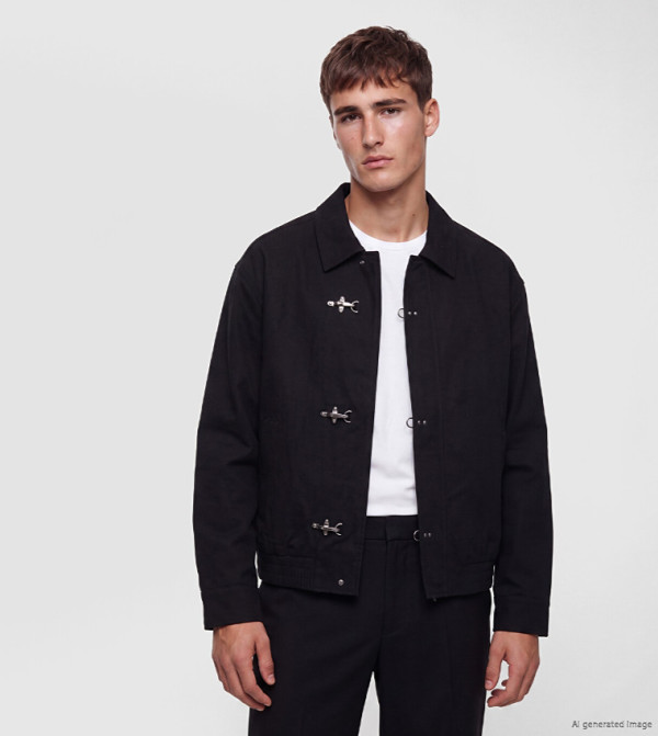 Solid Hook Closure Relaxed Fit Casual Jacket