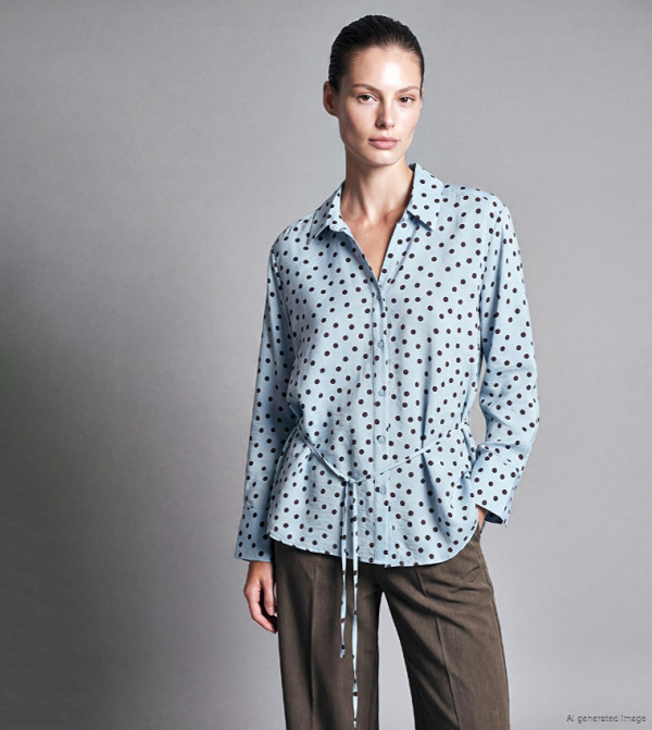 Polka Dots Collar Long Sleeves Shirt