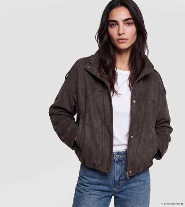 Solid Mock Neck Epauletted Casual Jacket