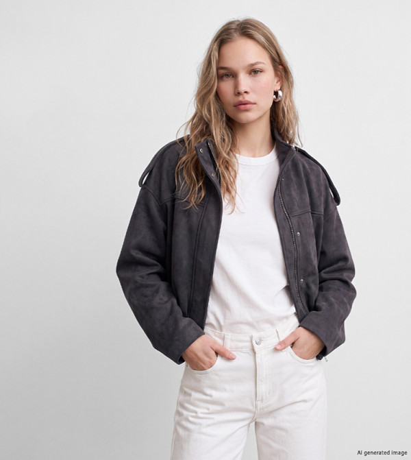 Solid Mock Neck Epaulette Detail Casual Jacket