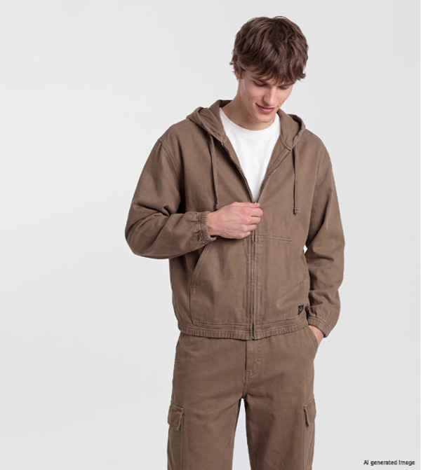 Washed Long Sleeves Hooded Jacket