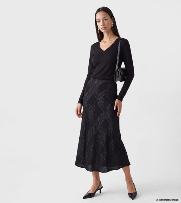 Patterned A-Line Midi Skirt