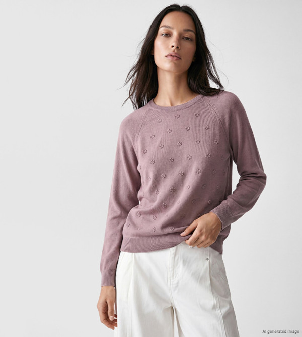 Embroidered Crew Neck Sweater
