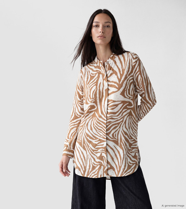 Zebra Print Mandarin Collar Tunic Shirt