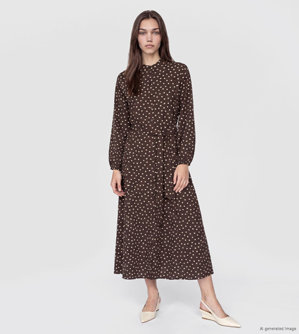 Polka Dots Mock Neck Midi Dress