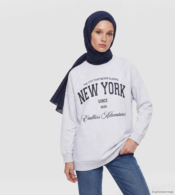 Typography Crew Neck Oversized Sweatshirt