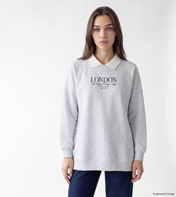 Typography Collared Oversized Sweatshirt